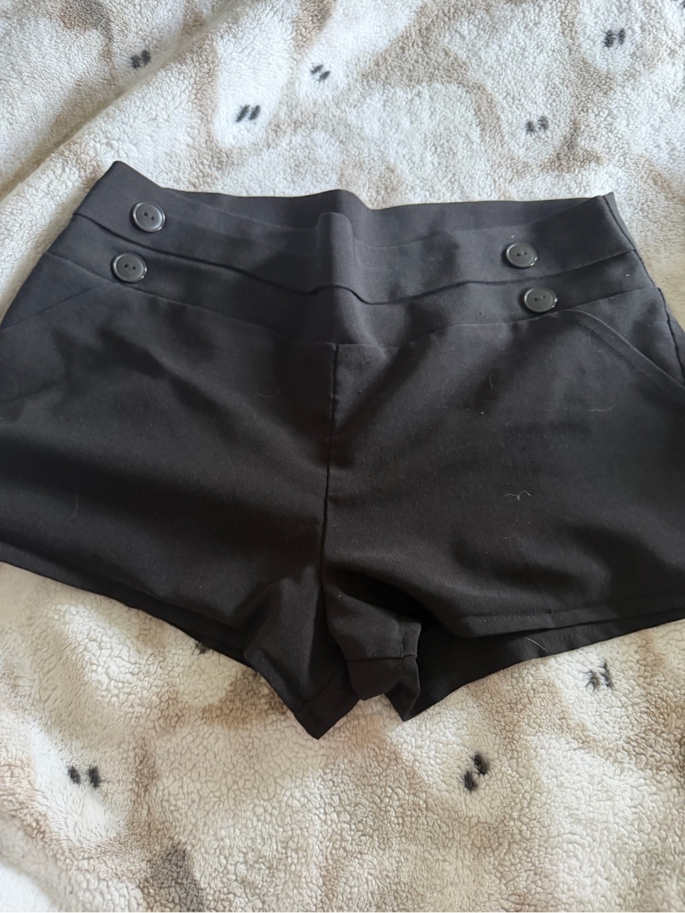 Dots Black High-Waist Button Accent Shorts